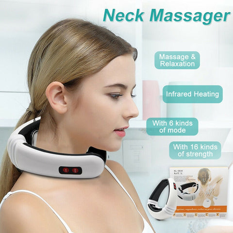Electric Pulse Back and Neck Massager Far Infrared Heating Pain Relief Health Care Relaxation Tool Intelligent Cervical Massager