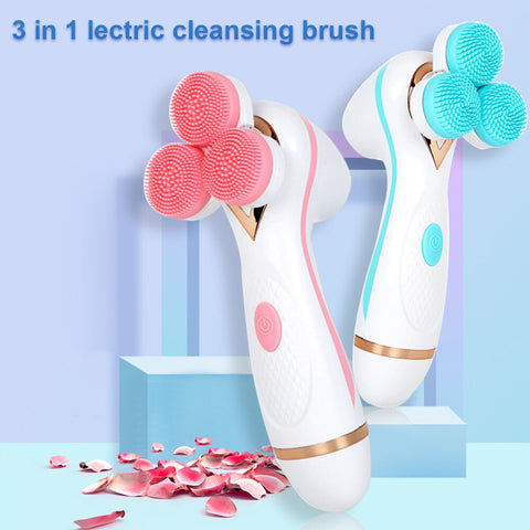 3 Heads Sonic Facial Cleansing Brush Silicone Face Wash Brush Blackhead Removal Acne Pore Cleanser Deep Facial Cleansing Machine