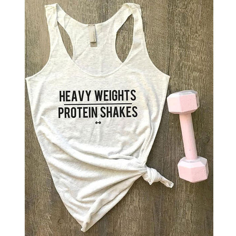 Heavy Weights And Protein Shakes Tank Top Fashion Summer Sleeveless Gym Workout Vest Shirt Women Casual Graphic Funny Yoga Tanks
